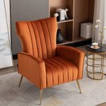 Artechworks Curved Tufted Accent Chair with Metal Gold Legs Velvet Upholstered Arm Club Leisure Modern Chair for Living Room Bedroom Patio, Caramel Color, Orange