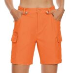 MAGCOMSEN Womens Quick Dry Golf Shorts with Pockets 7 Inch Bermuda Shorts Summer Casual Lightweight Travel Shorts Orange,L