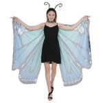 Spooktacular Creations Butterfly Wing Cape Shawl with Lace Mask and Black Velvet Antenna Headband Adult Women Halloween Costume Accessory-Blue