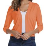 Urban CoCo Women’s 3/4 Sleeve Cropped Cardigan Sweater Elegant Shrugs for Women (Orange, x_l)