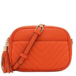 FashionPuzzle Chevron Quilted Crossbody Camera Bag with Chain Strap and Tassel (Burnt Orange)