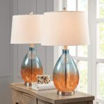 Blue Table Lamp (Set of 2) Orange Mid-Century Modern Contemporary Nickel