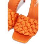 Cape Robbin Miella Stiletto High Heels for Women, Woven Shoes with Square Open Toe – Oragne Size 6 Orange