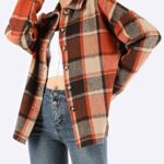 Yeokou Women’s Fall Color Block Plaid Flannel Shacket Jacket Button Down Shirt Coat Tops?Orange-L?