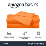 Amazon Basics Kid’s Soft Easy-Wash Lightweight Microfiber 3-Piece Sheet Set, Twin, Bright Orange, Solid