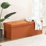 Otto & Ben Folding Box Chest with Smart Lift Top Upholstered Tufted Ottomans Bench Foot Rest for Bedroom and Living Room, 45″, Orange