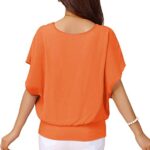 VIISHOW Women Floral Printed Chiffon Blouse Round Neck Short Sleeve Top Shirts Orange X-Large
