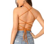 Verdusa Women’s Lace Up Backless Halter Crop Top Orange S