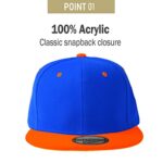 PLAIN GEAR Classic Flat Bill Hats for Men & Women Snapback Brim Hat – Blank Snap Back Two-Tone Color with Snap Closure (Blue/Orange)