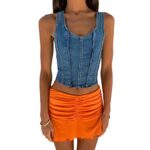 Women Sexy Ruched Ruffle Skirt Stretch Tennis Skater Short A-Line Skirt (Orange, S)