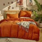 Houseri Burnt Orange Velvet Comforter Set Queen Fluffy Rust Bedding Comforter Queen Size Women Girls Terracotta Micromink Sherpa Comforter Sets Flannel Plush Fuzzy Caramel Reddish Bed Comforter Queen