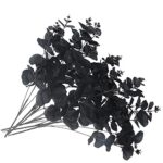 Tinsow 5 Pcs Black Artificial Eucalyptus Stems Faux Eucalyptuses Branches Black Leaf Halloween Centerpiece Halloween Home Decor (Black, 5)