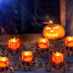 6 PCS Halloween Tea Lights Candles, Battery Operated Halloween Flameless LED Candles, Halloween Spider Tealights Spooky Electric Flickering Fake Candles for Halloween Party Decorations
