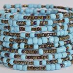 Handmade From Africa – Set of 2 Bead Bracelets for Women – Wrap Bracelets – African Jewelry – Handmade in Kenya – Sky Blue/Metallic, Tangerine Orange, KB05