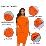 Nature Comfy Elegant Womens Wear to Work Casual one Shoulder Belted Pencil Dress with Pockets (M, Morange)