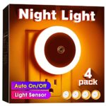 Briignite 4 Pack Amber Orange LED Night Light for Kids, Plug in Light Sensor Smart Night Light, Hallway Lights, Wall Light for Adult, 0.6W 60LM