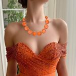 Flyonce Orange Rhinestone Statement Choker Necklace Earrings Set, Round Crystal Bohemian Art Deco Costume Jewelry Set for Women Girls