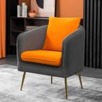 MoNiBloom Single Sofa Chair Modern Upholstered Accent Chair Armchair w/Backrest Pillow, Orange/Gray Contrasting Colors Upholstered Bedroom Barrel Chair Mid Century Modern Comfy Suede Singel Armchair