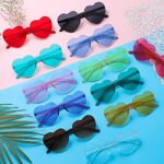 Dllween 2 Pairs Orange Heart Shaped Sunglasses for Women Men, Rimless Trendy Colored Heart Glasses for Party Accessories