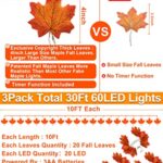 [ Timer & 3 Pack ] 30Ft Fall Garland Fall Decorations 60 LED Leaf Lights Patented Realistic Maple Leaf Battery Operated Autumn Decor Fall Thanksgiving Halloween Decor Home Indoor Outdoor Wedding