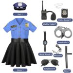 DIYLN 9 Pcs Halloween Police Officer Costume Kids Girls Cop Policeman Cosplay Uniform Outfits with Gear Stuff Accessories Handcuffs Badge Whistle Watch Talkie Glasses DY013XL