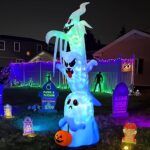 Goosh 10 FT High Halloween Inflatable Overlap Ghost Blow Up Yard Decoration with LED Lights Built-in for Holiday/Party/Yard/Garden