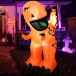 GOOSH 6FT Halloween Inflatables Dinosaur Outdoor Decorations Pumpkin Halloween Blow Up Yard Decorations with LED Lights for Halloween Party Yard Garden Lawn