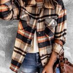 BTFBM Women Corduroy Shacket Jacket 2023 Long Sleeve Button Down Casual Plaid Flannel Shirts Boyfriend Fall Blouses Tops(Plaid Print Orange, Medium)
