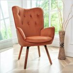 Container Furniture Direct Chic Accent Arm Chairs for Living Room, Bedroom, or Home Office, Button-Tufted Midcentury Armchair with Wingback Design and Splayed Legs, Red Orange