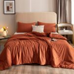 ROSGONIA Terracotta Comforter Set – 3pcs (1 Comforter & 2 Pillowcases) Rust Queen Comforter Set for Women and Men- Reversible Soft Warm Lightweight Microfiber Comforter for All Season