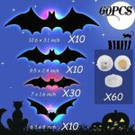 Bats Halloween Decorations 60PCS, 3D Light-up Bat Stickers of 4 Sizes, Waterproof PVC Scary Wall & Window Halloween Decor for Home Indoor Outdoor Party