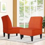 ALISH Accent Chairs Set of 2 Upholstered Living Room Chairs Armless Side Chairs Bedroom Chairs with Curved Backrest and Wooden Legs Orange