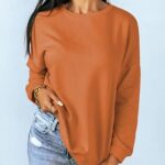 Dokotoo Women’s Ladies Casual Long Sleeve Crewneck Sweatshirt Side Split Loose Fit Solid Basic Pullover Tunic Shirts Tops Sweatshirts for Teen Girls 2023 Fashion Fall Orange Medium
