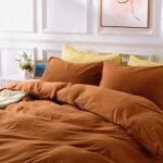 NEXHOME PRO Terracotta Burnt Orange Duvet Cover Set Fall Queen Size Linen Textured Organic Natural 100% Washed Cotton Duvet Cover Caramel 3 Pieces Bedding Set with Zipper Closure, Soft (No Comforter)