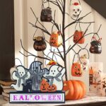 DEWBIN Halloween Decorations Indoor, Large Size LED Wood Block Set with Ghosts Cat Jack-o’-lantern Halloween Decor, HALLOWEEN Wood Sign Table Centerpiece for the Home, Mantle, Halloween Party Decorations