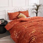 Smoofy Gold Terracotta Comforter King Comforter Set Marble Gold King Bed Set Luxury Pumpkin King Size Comforter Set for Men Women Burnt Orange Bedding King Set 3Pcs (1 Comforter, 2 Pillowcases)