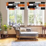 Emvency Valances for Windows 2 Pack, Orange and Black Geometry Abstract Modern Art Blackout White Adjustable Valances for Living Room Bathroom Bedroom Kitchen Over Sink, 18×52 Inch