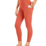 IBL Buttery Soft Leggings with Pockets Women’s High Waisted Tummy Control Gym Running Pants Orange Red