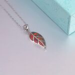 CiNily Orange Opal Leaf Pendant Necklace for Women Silver Plated Jewelry Gift 1 1/4″