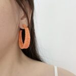 SELOVO Raffia Chunky Earrings Orange Summer Open Hoop Earrings for Women Girls