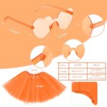 Canlierr Tutu for Women Kids Costume Accessories Set Ponytails Tulle Skirt Heart Shape Sunglasses Bead Necklaces (Orange, Adult Size)