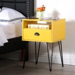 VECELO Set of 2 Nightstand, End/Side Table with Drawer and Storage Shelf for Children’s Living Room Bedroom, Stable Metal Frame, Yellow, 2 Pack