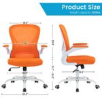 Hramk Office Chair Mid Back Swivel Desk Chair with Flip-up Arms, Breathable Mesh Computer Chair, Lumbar Support Task Chair with Wheels, Height Adjustable (Orange)