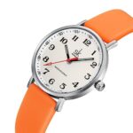 SHENGKE SK Ultra Thin Fashion Sport Sweatproof Women Watch Ladies Watch with Easy Read Dial and Colorful Silicone Band (Silver-Orange)