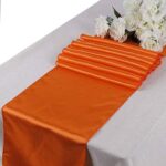 10 Pc 12 x 108 inch Long Charmeuse Satin Table Runners Bright Shiny Satin Silk and Smooth Fabric Runners for Table Decorations Great for Birthday Parties,Baby Shower Banquet Wedding – Orange