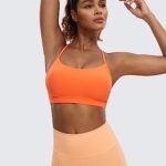 CRZ YOGA Butterluxe Womens Y Back Sports Bra – Padded Racerback Low Impact Spaghetti Thin Strap Workout Yoga Bra Neon Orange Small