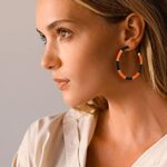 NVENF Halloween Earrings for Women, Spooky Orange Black Heishi Caly Beaded Hoop Earrings Halloween Accessories Outfit Gifts (Orange Black)