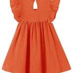 BTGIXSF Baby Girls’ Summer Cotton Linen Flutter Sleeve Dress Toddler Beach Sundress 012 Orange 12 Months