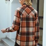 GRAPENT Women’s Plaid Button Down Shacket Jacket Casual Oversized Boyfriend Flannel Shirt Long Sleeve Quilted Lined Coat Outerwear Orange Plaid Size Medium Size 8 Size 10
