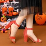 Allegra K Women’s High Chunky Heel Buckle Ankle Strap Sandals 10 Orange